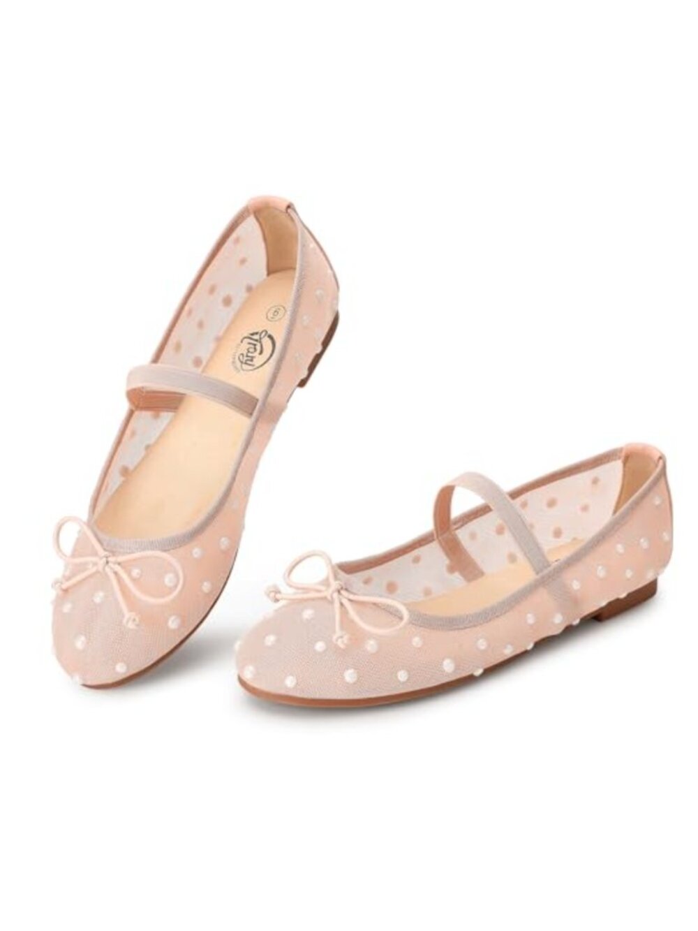 Mesh Ballet Flats Pearl Bow Mary Jane Women Slip-On